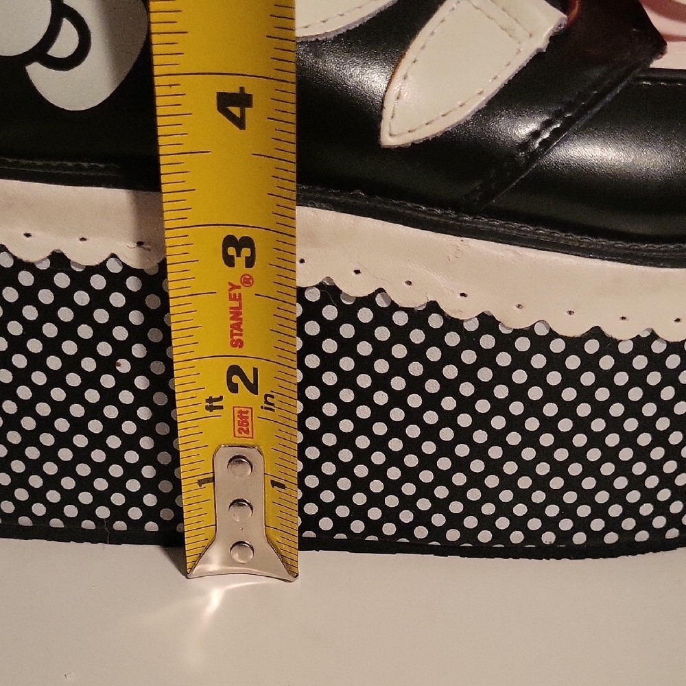 T.U.K X Hello Kitty Black and White Platform Shoes with Red Silk Laces - Picture 9 of 10